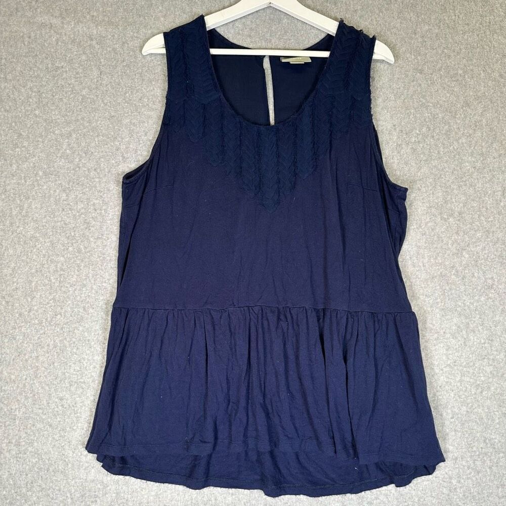 Maeve Womens Size XL Sleeveless Peplum Top Solid Blue Keyhole Neck Flowy